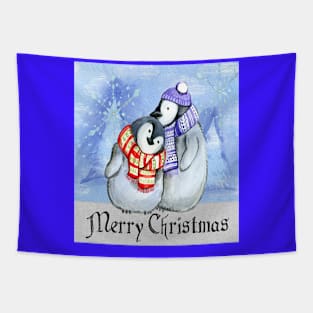 Cute Xmas Penguins Tapestry