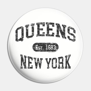 Queens NY Vintage Distressed Retro Print Pin