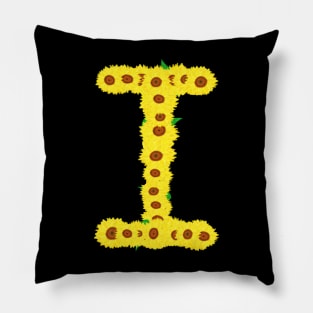 Sunflowers Initial Letter I (Black Background) Pillow