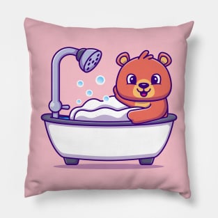 Cute Bear Bathing Shower In Bathtub Pillow