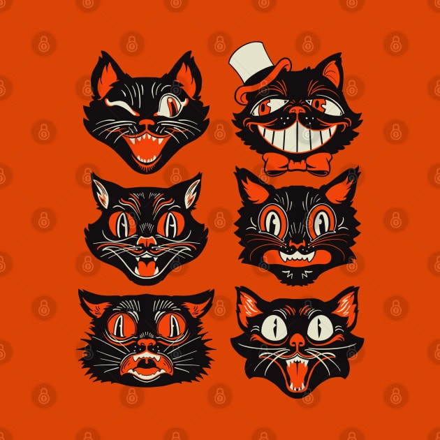 Vintage Halloween Black Cat Face Collection by CTKR Studio