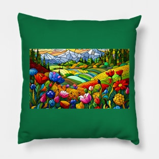 Stained Glass Colorful Mountain Flowers Pillow