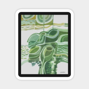 Green Abstract Seascape Boats Watercolour Magnet