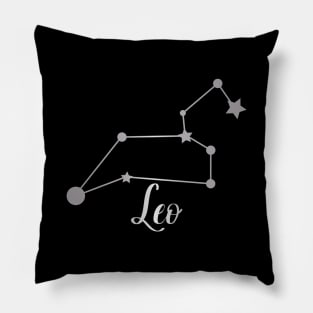 Leo Zodiac Constellation in Silver - Black Pillow