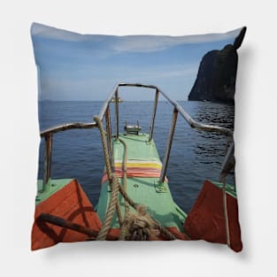 View through a longtail boat to the Andaman sea Pillow