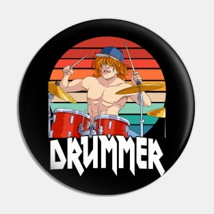 Rock N Roll Drummer Drumming Drums Musician Pin