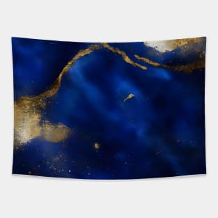 Abstract dark blue and gold paint Tapestry