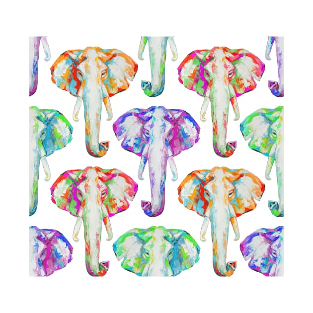 Pattern of oil elephants portrait painting in multicolored tones. by MariDein