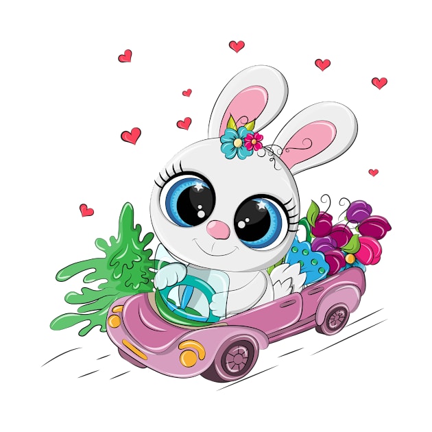 Cute Easter rabbit driving a car. by Eduard Litvinov