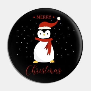 Holiday greeting from cute Penguin wearing red hat Pin