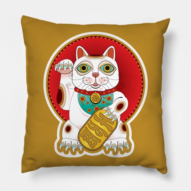 Maneki-Neko Lucky Cat Pillow by O GRIMLEY