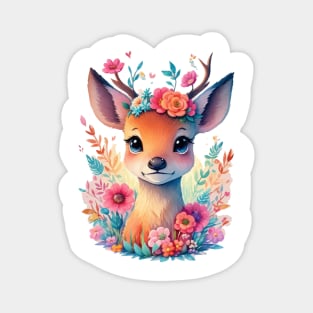 Colorful Floral Cute Baby Deer Magnet