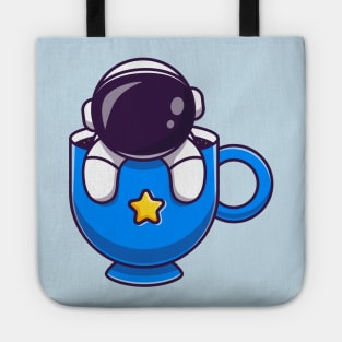 Cute Astronaut In Cup Coffee Cartoon Tote