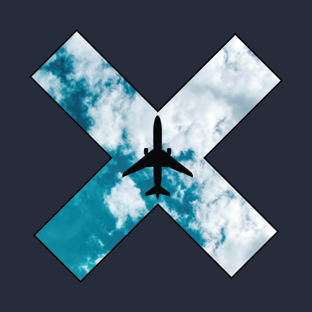 Airplane Boeing on the X sign with clouds background by Avion