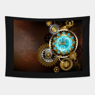 Steampunk Unusual Clock with Gears Tapestry