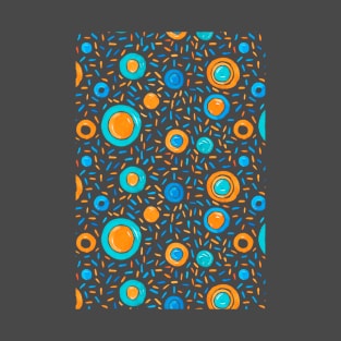 Vibrant orange and teal circles are scattered amidst an intricate array T-Shirt