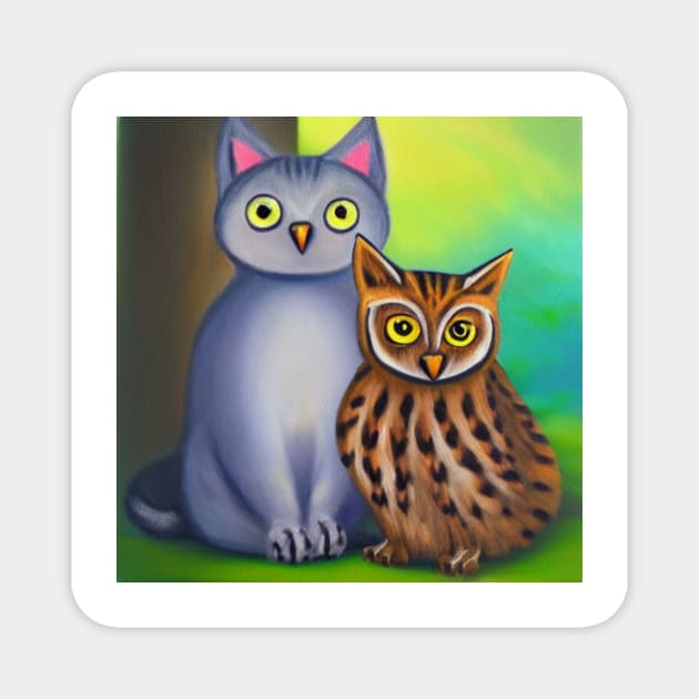 A Cat and An Owl Funny Pet Owner Magnet by Trendy-Now