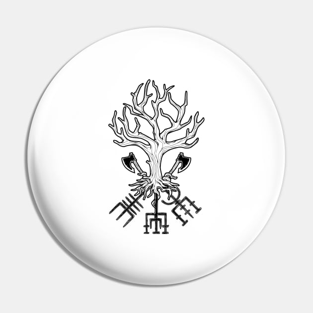 Axes and Vegvisir Runes - Yggdrasil Pin by Modern Medieval Design