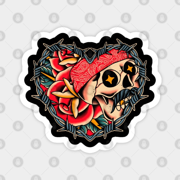 Skull rock rose Magnet by ILLUSTRA.13