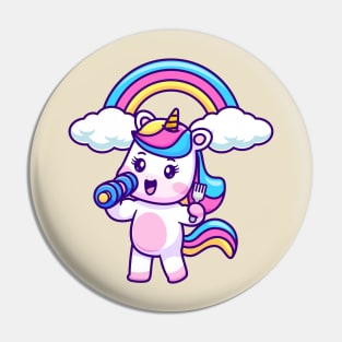 Cute Unicorn With Dumbbell and Fork Cartoon Pin