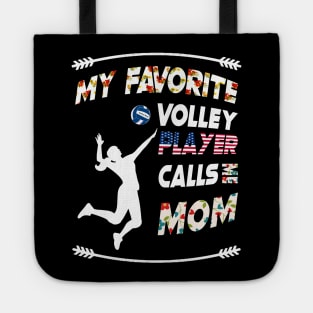 My Favorite Volleyball Player Calls Me Mom vintage flower style Tote