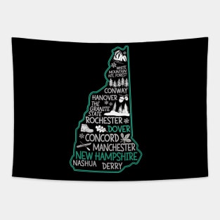 New Hampshire Dover cute map Conway Hanover Rochester Nashua The Granite State Tapestry