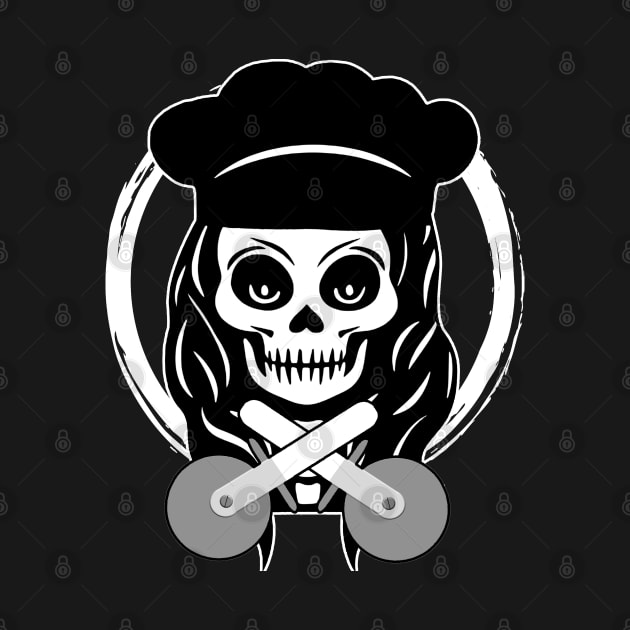 Female Pizza Chef Skull White Logo by Nuletto