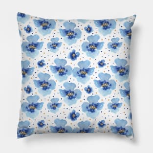 Blue violet watercolor flowers with yellow and blue polka dot repeated pattern Pillow