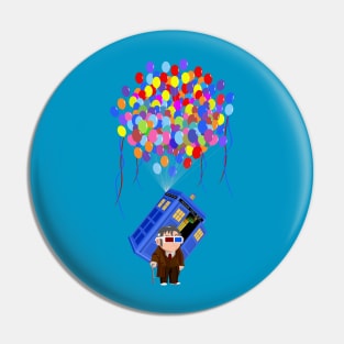 Old 10th Doctor with Flying Baloons blue phone box Pin