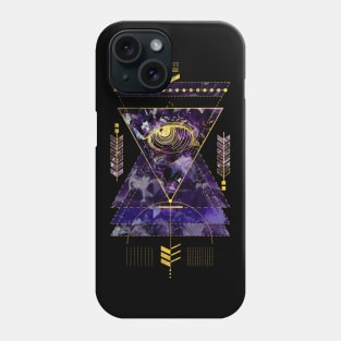 Sacred Geometry All Seeing eye in gold and amethyst Phone Case