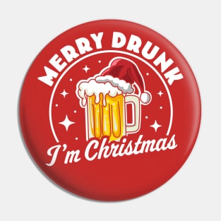 Merry Drunk I'm Christmas Funny Beer Drinker Santa Hat Pin