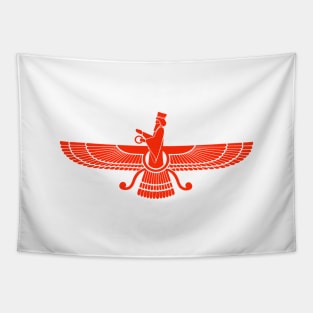 Faravahar - Zoroastrian symbol design in red -Zoroastrianism religion of fire Tapestry