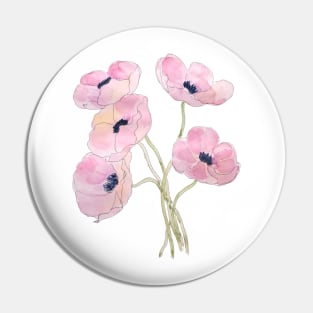 pink anemone  flowers watercolor and ink Pin