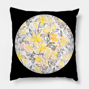 Sunny Yellow Crayon Striped Summer Floral Pillow