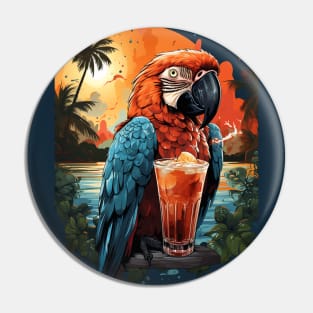 Colorful parrot drinking cocktail Pin