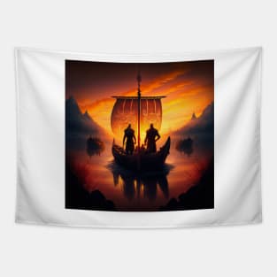 Valheim Vikings Into the Sunset Tapestry