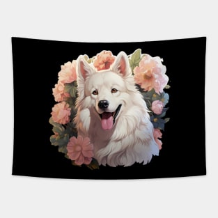 Cottagecore Cute Samoyed Floral Dog Lovers Tapestry