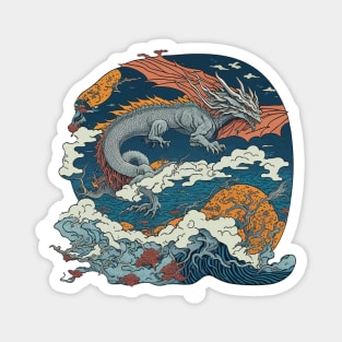 Dragon in the Japanese Hokusai Ukiyoe Style Magnet