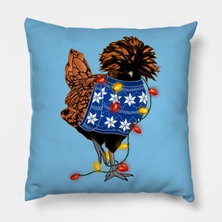 Golden-Laced Polish Chicken In Ugly Christmas Sweater Tangled In Lights Pillow