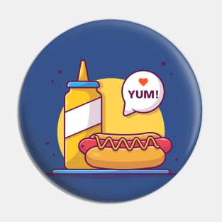 Hot dog With Mustard Cartoon Vector Icon Illustration Pin