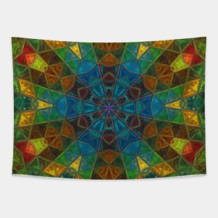 Mosaic Kaleidoscope Flower Blue Green and Yellow Tapestry