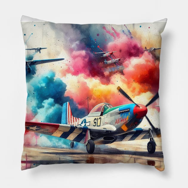 Artistic illustration of acrobatic aircraft landing Pillow by WelshDesigns