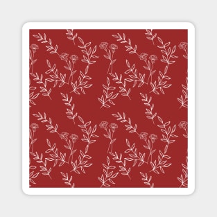 Carnation Flowers and Leaves Pattern in Garnet Color Magnet