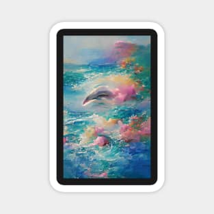 Summer Sea Waves Watercolor Dolphin Art Magnet