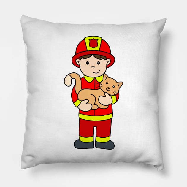 Fireman Boy Rescues Cat Pillow by samshirts