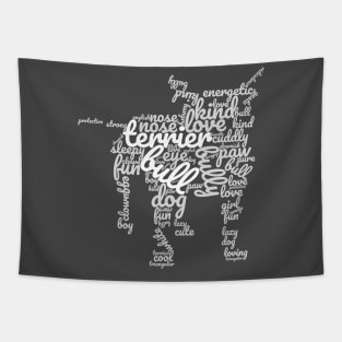 English Bull Terrier Silhouette Word Association Tapestry