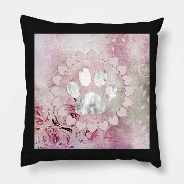 Dog Paw Print Hearts & Flowers Pink Pet Lover Floral Gift Pillow by tamdevo1