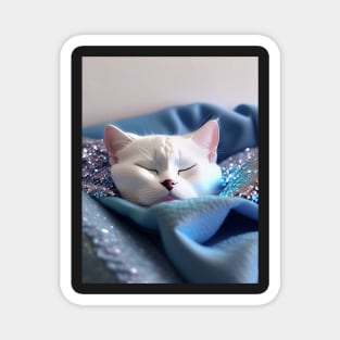 Sleepy White British Shorthair Cat Magnet