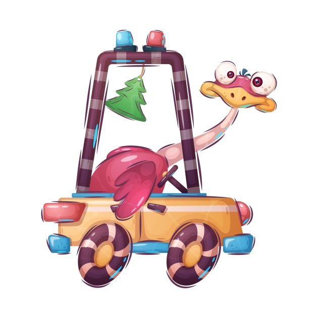 Funny ostrich driving a car cartoon concept by GiftsRepublic