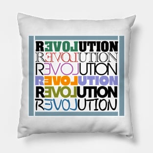 Revolution word pun wordplay typography themed colorfull design Pillow